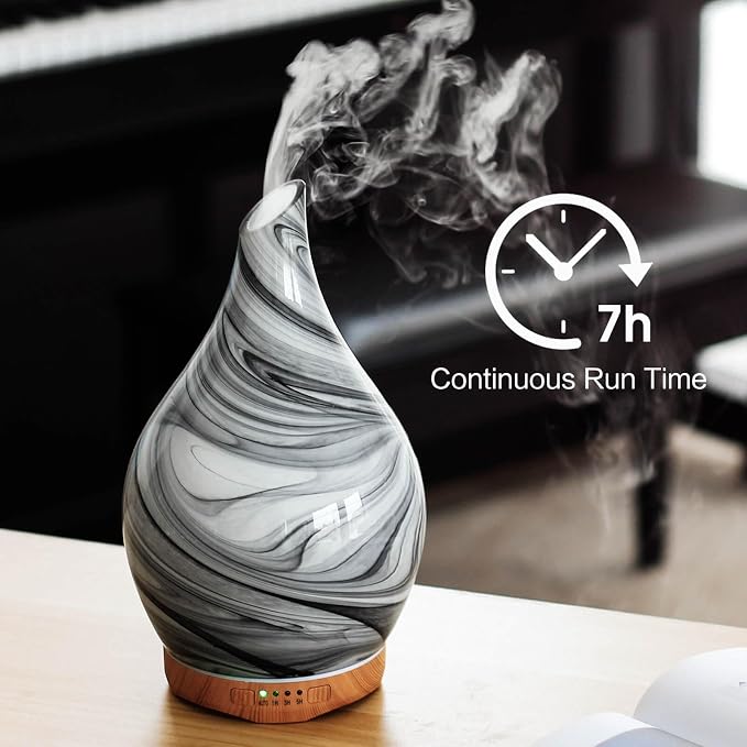 Porseme 280ml Essential Oil Diffuser Hand-Blown Glass Aroma Diffusor, Aromatherapy Unltrasonic Cool Mist deffuser, 7 Color Changing, Waterless Shut-Off, Timer Function for Home Office(Ink)