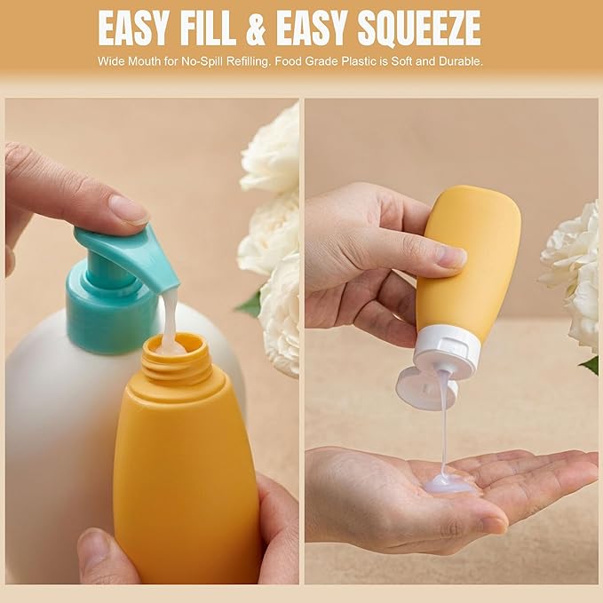 DEWSENSI 20 Pack Travel Bottles Set for Toiletries TSA Approved, Leak Proof Travel Size Containers Kit Portable Refillable Travel Accessories for Shampoo Conditioner Lotion Liquids (Multi-color)