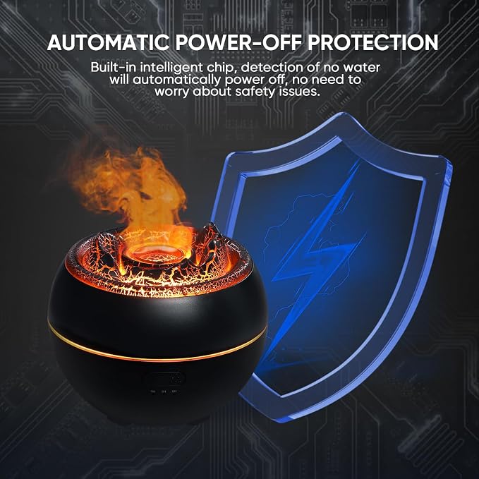 YALEDI Essential Oil Diffuser, Volcano Fire Flame Aromatherapy Diffuser, 360ml Ultrasonic Cool Mist Humidifier, Scent Aroma Diffuser with 7 Colors Light, Timer & Auto Shut-Off for Home, Room (Black)