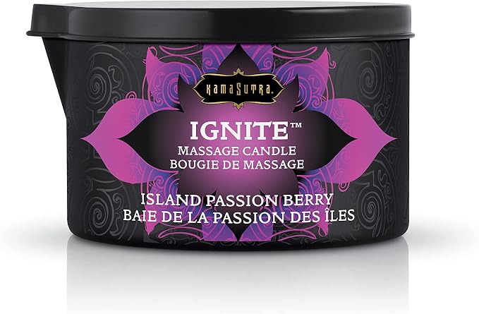 KAMA SUTRA Ignite Massage Candle with Coconut Oil and Soy Based Wax-Free Formula – Island Passion Berry Scented, 6 oz/170 g