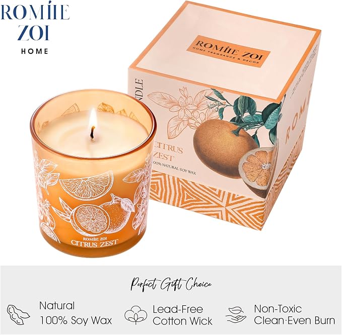 ROMIIE ZOI Scented Candle - Citrus - 6oz Aromatherapy Soy Wax Jar Candle for Home, Gifts for Women - 170g