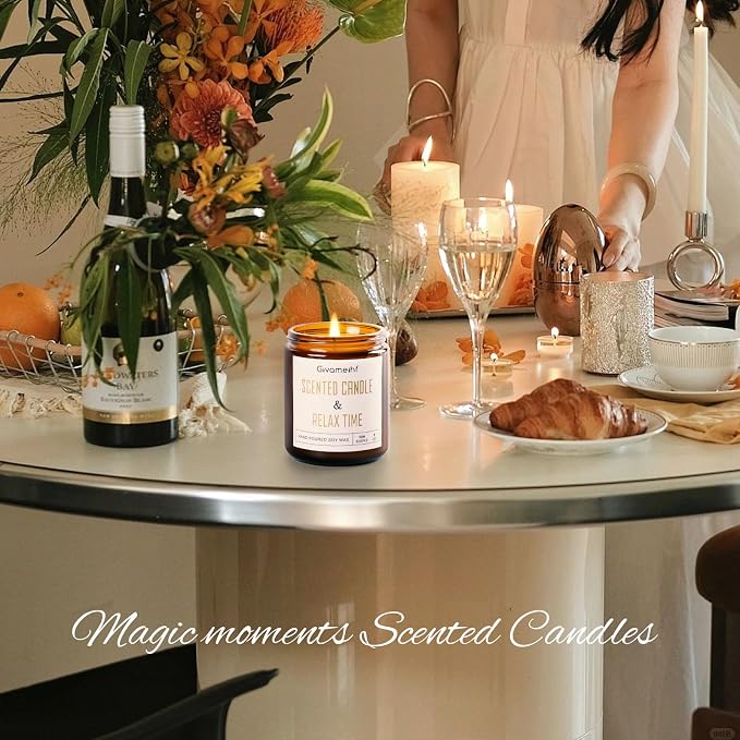 GIVAMEIHF Lavender Scented Candle 9 oz, Fall Candles,Natural Soy Wax Candles, Autumn Gifts Set for Women,Jar Scented Candle with up to 50 Hour Burn Time, Relaxing Home Fragrance for Home