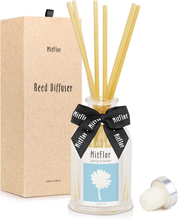 Scent Diffuser, MitFlor Spring of Dublin Reed Diffuser with Natural Rattan Sticks, Refreshing Floral Scents for Home Fragrance and Décor, for Living Room, Bedroom, Bathroom & More-3.4 fl oz