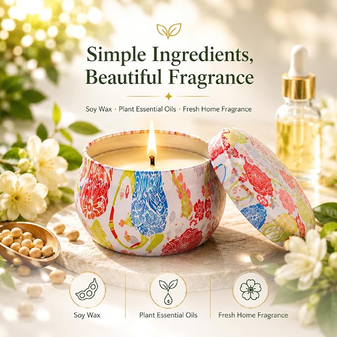 6 Pack Scented Candles Gift Set for Women, Soy Wax Tin Candles, 4 oz Each, 6 Fresh Botanical Scents, Up to 180 Hr Total Burn, Birthday Housewarming Thank You Gifts