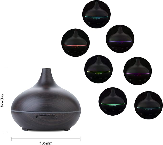 EcoGecko Dark Wood Grain Look Essential Oil Diffuser, Ultrasonic Diffusing Cool Mist Humidifier with Timers for Office Home Bedroom Baby Room Study Yoga Spa, with Timer and 7 Color Night Light