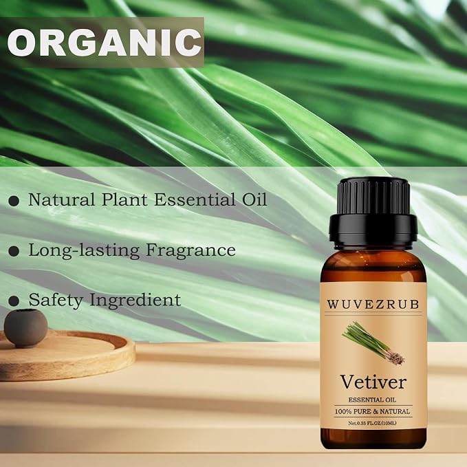 Vetiver Essential Oils 10ML, 100% Pure and Natural Essential Oil for Aromatherapy Diffuser - 0.33 Fl Oz/Vetiver
