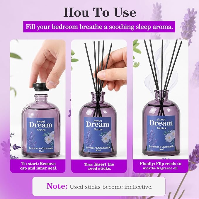 SCENTORINI Reed Diffuser Set for Sleep, Relax, 4 * 1.69oz, Natural Lavender Essential Oil Diffuser, Scented Reed Diffuser, Home Fragrance for Room Spa Bedroom Bathroom Hotel Home Decor
