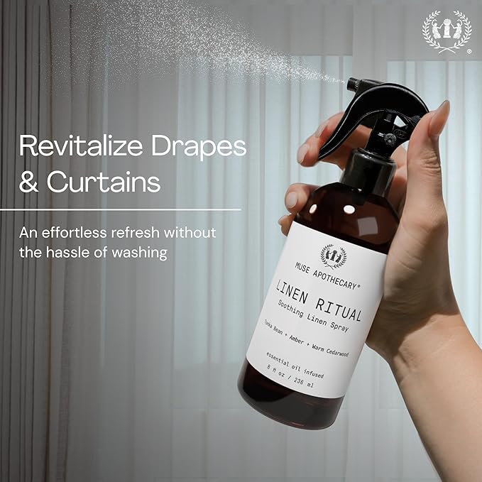 Muse Apothecary Linen Ritual - Aromatic, Soothing, and Relaxing Linen Mist, Laundry and Fabric Spray - Infused with Aromatherapy Essential Oils - 8 oz, Bergamot + French Lavender + Sandalwood, 2 Pack