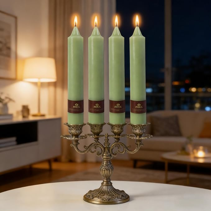 Green Taper Candles 9 inch - 4 Pack Fat Candle Taper Candles Dripless, Smokeless, Unscented Tall Candlesticks - Perfect for Home Decor, Weddings, and Special Occasions