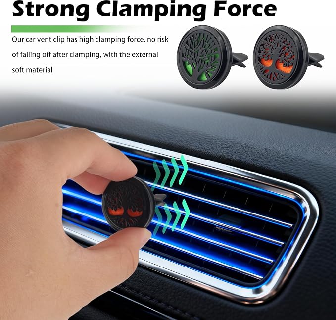 2PCS 30mm Tree of Life Car Essential Oil Diffuser Vent Clip,Stainless Steel Car Diffusers for Essential Oils as Decoration with 12 Felts,Stylish Essentials Oil Cars Diffuser Vent Clips
