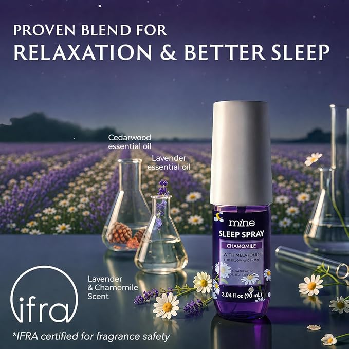 Lavender & Chamomile Sleep Spray with Melatonin – Natural Pillow Mist for Deep Sleep, Warm & Grounding Bed Spray for Adults, Gifts for Teen Girls and Women