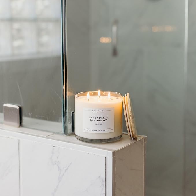 Calyan Wax Co. Lavender & Bergamot 3 Wick Scented Candle - 43 Hour Burn - Luxury 3 Wick Soy Candles - Soy Wax Candles - Long Lasting Large Glass Jar Candle for Home - 14.9oz