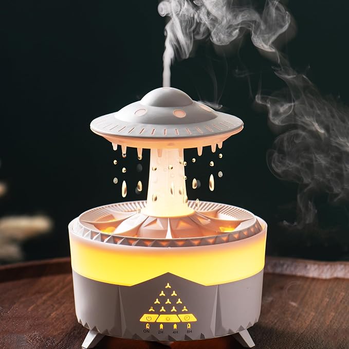Raindrop Humidifier for Bedroom Large Room -Air Humidifiers and Aromatherapy Diffuser,Ultrasonic humidifier,Quiet humidifier with Ambient Light & 4 Timer,Waterless Auto Off