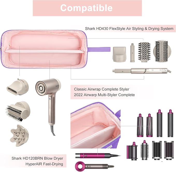Leudes Hair Tools Travel Bag for Shark Flexstyle Carrying Case Portable Shark Hair Air Wrap Dryer Case Waterproof Dustproof Flat Curling Iron Travel Organizer (Purple)