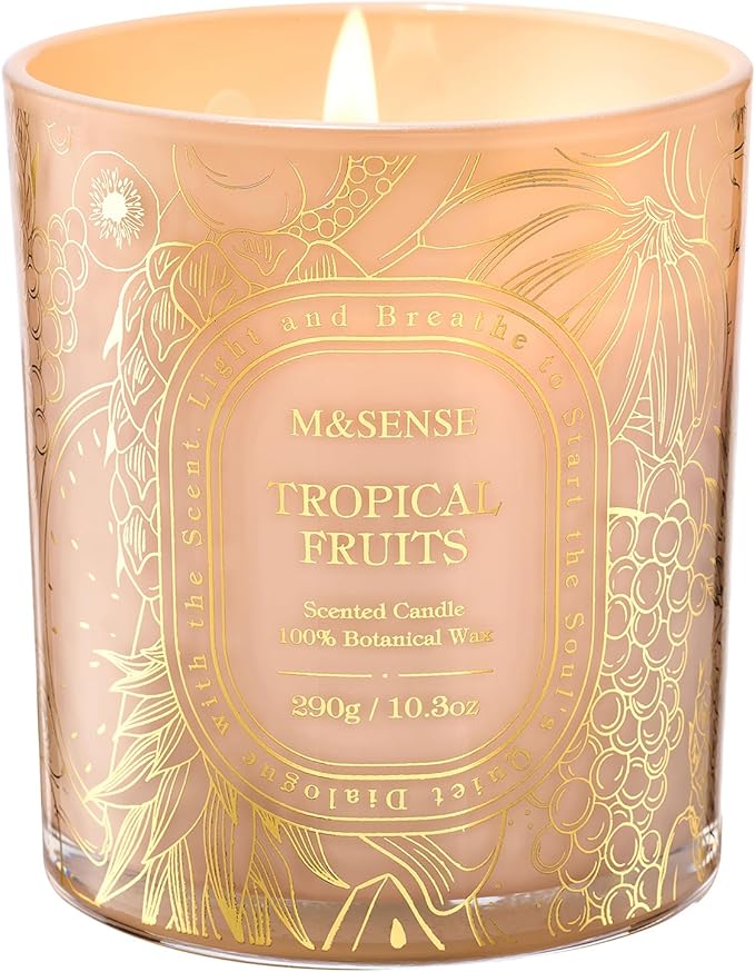 M&SENSE Fruit Party Soy Candle, Summer Relax 55H Gift | Berries & Citrus Party Mix, Clean Soy Wax Slow Burn, Kitchen Odor Exterminator, Family Safe, Reusable Golden Stamped Jar