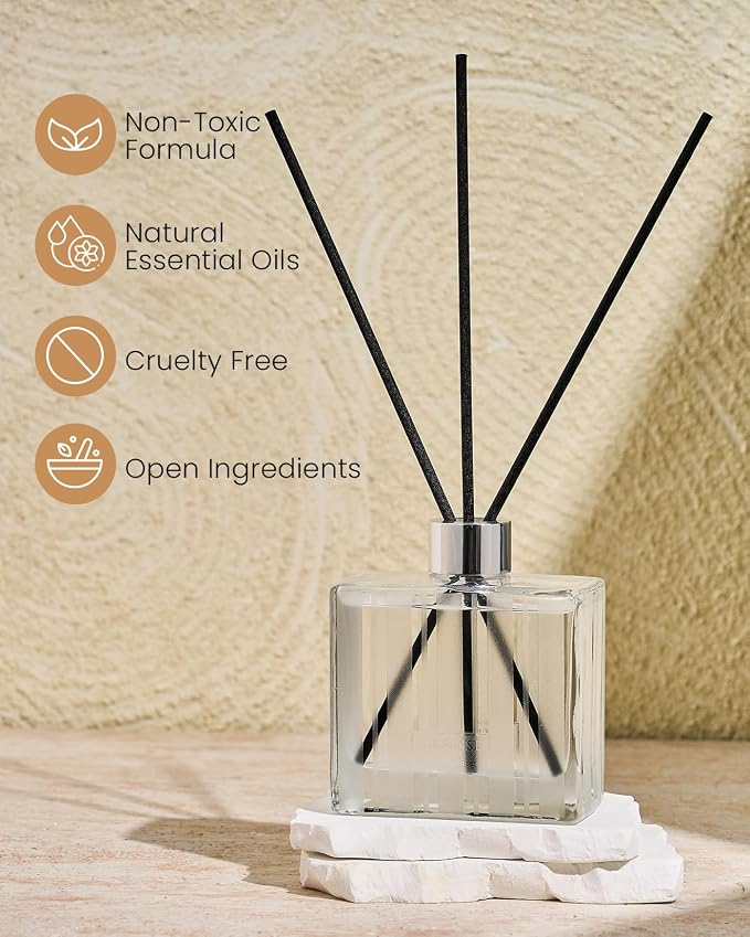 M&SENSE Sandalwood Lavender Reed Diffuser Set - 7.04 fl oz Scented Diffusers for Home, Long-Lasting Non-Toxic Fragrance Oil Aroma with Sticks, Housewarming Gifts for Bedroom Bathroom