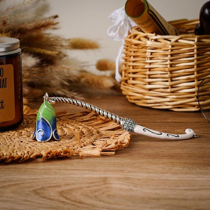 Candle Snuffer Extinguisher with Diamond Decoration Long Handle, Alloy Wick Flame Candle Put Out Tool Safely, Gift for Candle Lovers (Blue White)