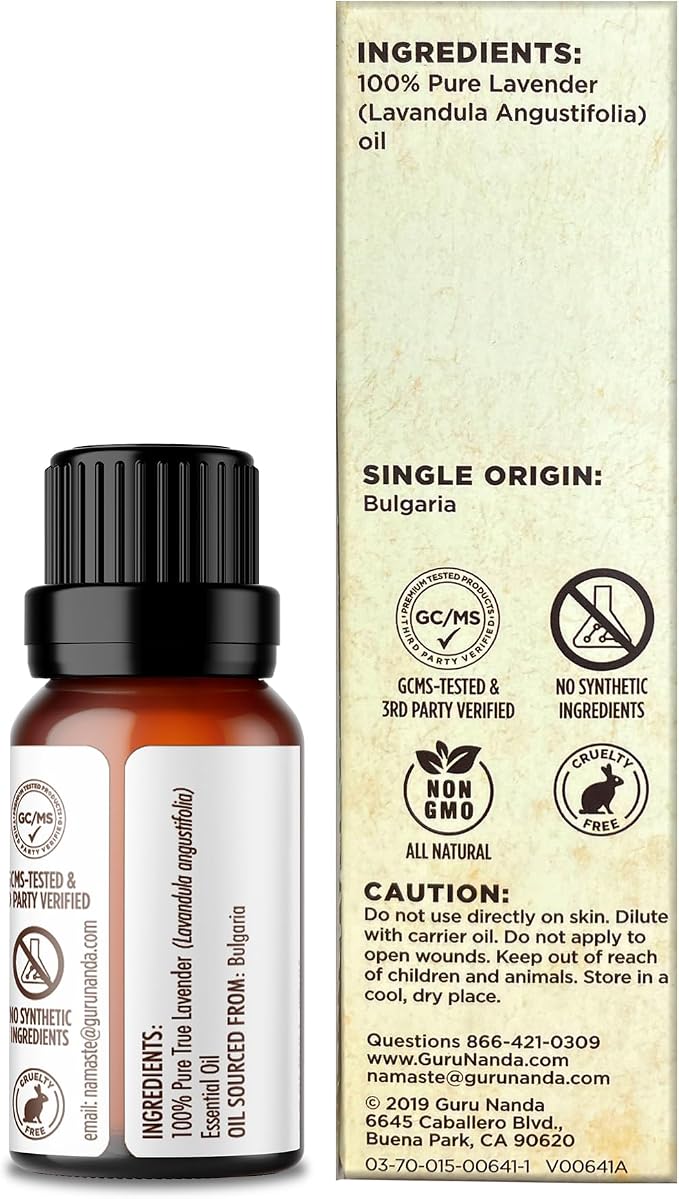 GuruNanda Lavender Essential Oil, 100% Pure, Natural & Undiluted Aromatherapy Oil for Diffusers, Massage & DIY Recipes, Aids in Feeling of Relaxation and Calmness (2X0.5 Fl Oz)