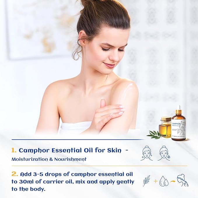 HIQILI 100ML Camphor Essential Oil, for Skin, Diffuser, Aromatherapy - 3.38 Fl Oz