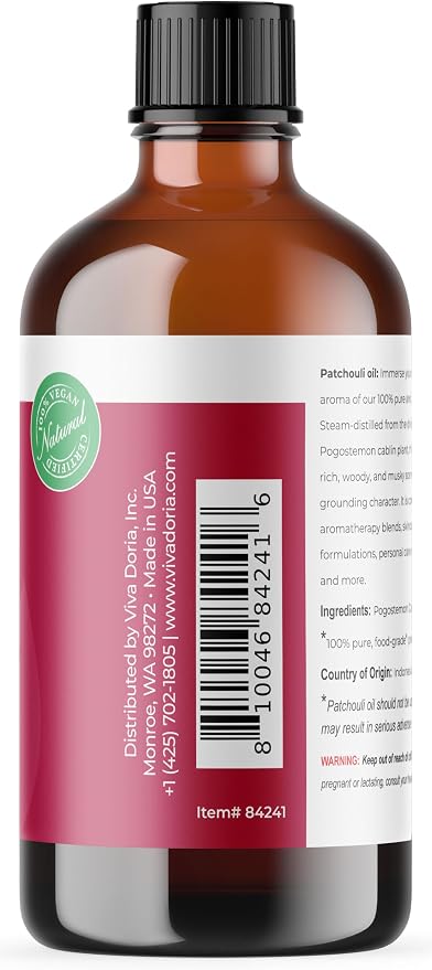 Viva Doria Patchouli Essential Oil, 100% Pure, Natural Essential Oil, Undiluted, for Aromatherapy | Food Grade, 118 mL (4 Fluid Ounce) ASIN