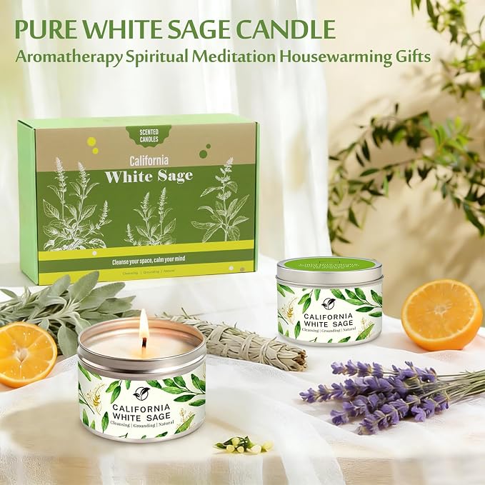 Sage Candles Gift Set, 6-Pack 6oz Natural Soy Wax Aromatherapy Candles, Clean Burn & Lead-Free Cotton Wicks, Calming Scents for Spiritual Meditation, Housewarming Birthday Self Care Gifts for Women