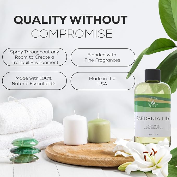 Aroma Country Gardenia Lily Diffuser Oil - Luxury Essential Oils for Diffuser Refill & Air Freshener Room Spray - Long-Lasting & Natural Home Fragrance, Scented Oil for Diffusers (8.5 Fl. oz)