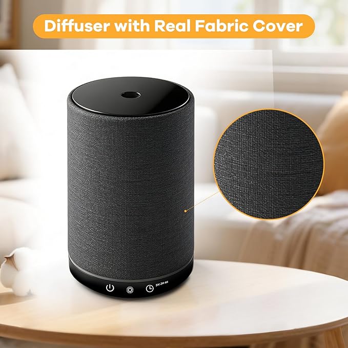 Essential Oil Diffuser with Fabric Cover 150ml Portable USB Plug-in Aroma Diffuser Aromatherapy Oil Diffuser with 7 Colors LED Scent Diffuser with Timer Mini Humidifier for Bedroom Home Office