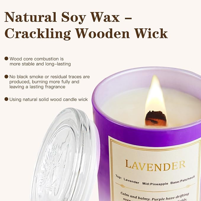 Scented Candles for Home,2 Pack Wood Wick Soy Wax Scented Candles with Gift Boxes, Long Lasting Relaxing Aromatherapy Candles for Home Decor, Holiday Gifts