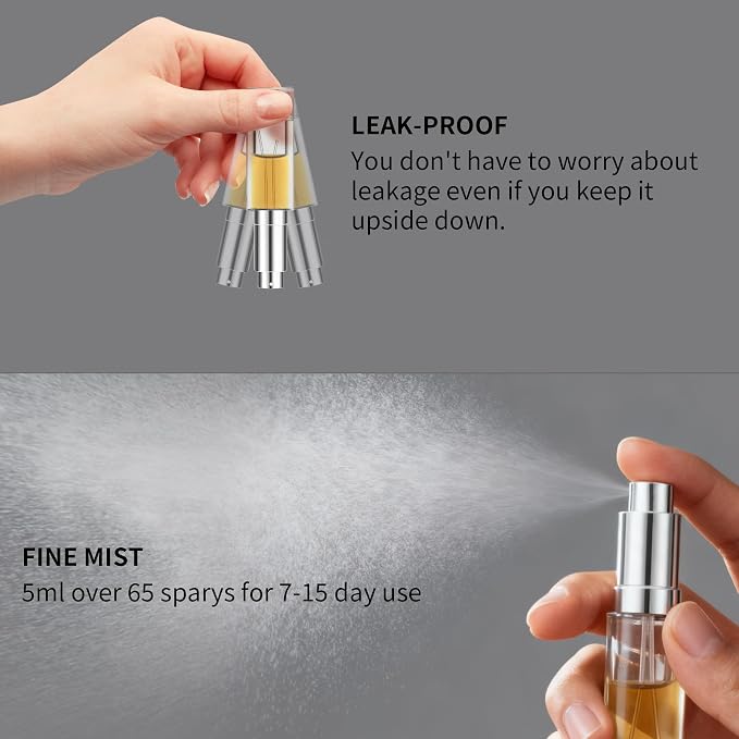 MUB Perfume Travel Refillable Atomizer Bottle 5ml Glass Overmolding Unique Top-Filling Leak-Proof Spray Bottle Atomizer Sprayer for Perfume Cologne Mini Travel Size Empty Pocket Portable (Clear)