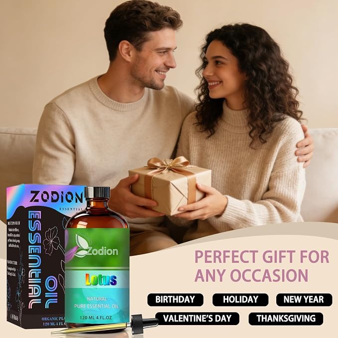 Lotus Essential Oil, Lotus Fragrance Oil for Diffuser, Massage, Humidifier, DIY Candle, Soap Making, Home, Bath, Yoga - 4 fl oz (120ml) - ZODION Essential Oils