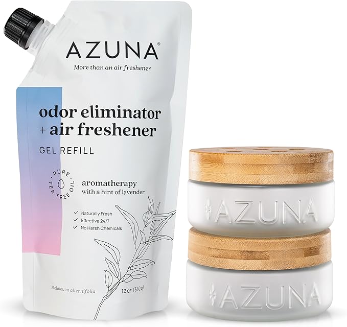 Azuna Air Freshener & Odor Eliminator for Strong Odor | 2 Room Kit Includes (2) 8 oz. Empty Luxe Glass Jars & 12 oz | Plant Powered by Australian Tea Tree Oil | Aromatherapy | Last 60-90 Days