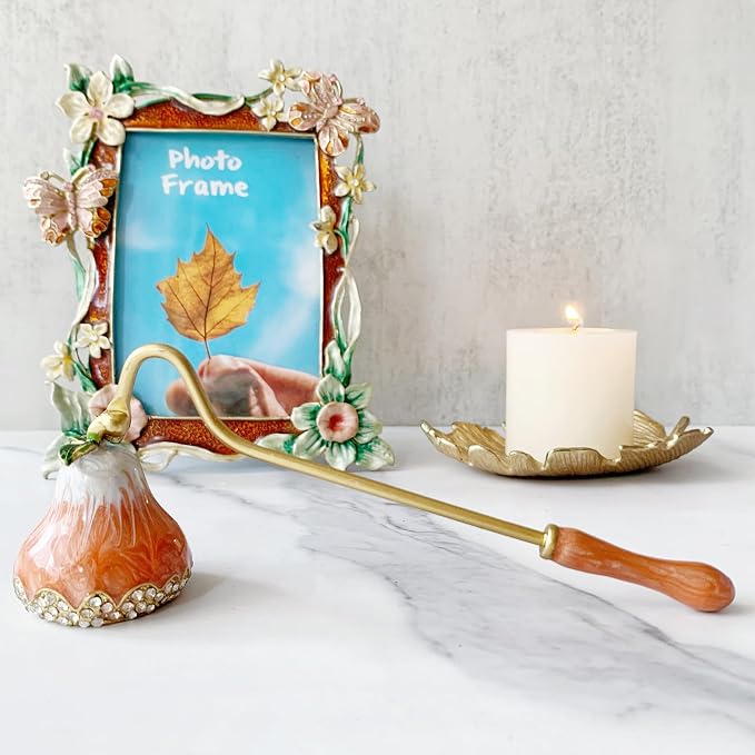 Orange Pear Candle Snuffer, Hand-Painted Metal Candle Extinguisher with Non-Slip Handle, Elegant Decorative Candle Tool for Hanukkah, Christmas, Birthdays