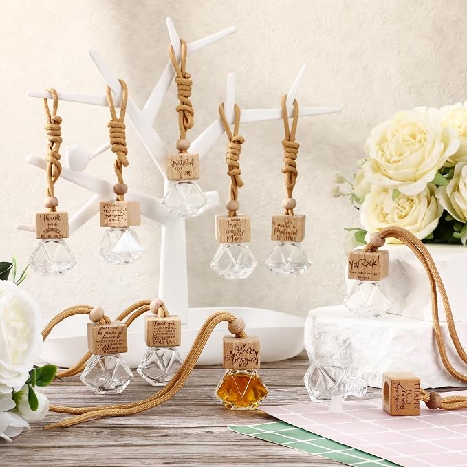 Funnymoom 10 Pcs Employee Appreciation Gift Bulk Car Diffuser Air Freshener Ornament Hanging Empty Glass Essential Oil Bottle Thank You Gift for Teacher Nurse Social Worker Volunteer (Diamond)