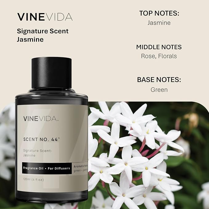 VINEVIDA [4 Fl Oz] Jasmine Fragrance Oil for Cold Air Diffusers, Essential Oils for Diffuser Oil Refill & Air Freshener Room Spray