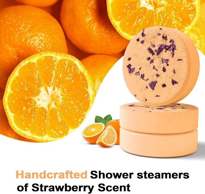 SWCANDY Shower Steamers Aromatherapy Birthday Gifts for Women Travel Essentials, 8 Pcs Orange, Bath Bombs Shower Bombs with Natural Essential Oils, Relaxation Home SPA