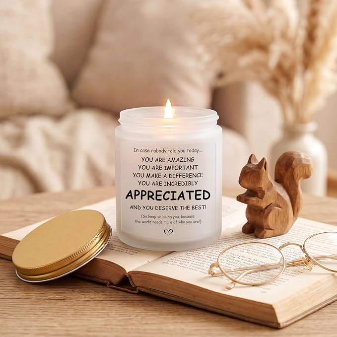MULCHUM Lavender Scented Candle, Self-Care Cheer Up Gift for Friends, Relaxing Natural Soy Wax Jar Candle for Women Men Employee Appreciation Stress Relief, 7oz 45 Hours Long Lasting Burn