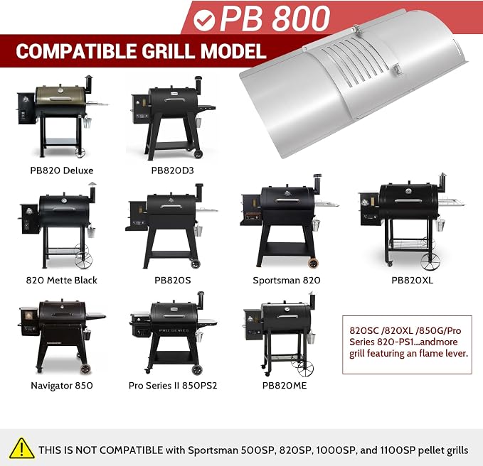 Flame Broiler Kit for Pit Boss PB820/PB850 Series Pellet Grills Flame Broiler Slide Cover and Bottom Kit with Adjusting Handle Pellet Smoker Grill Replacement Parts for Pit Boss 820D3, 850PS2