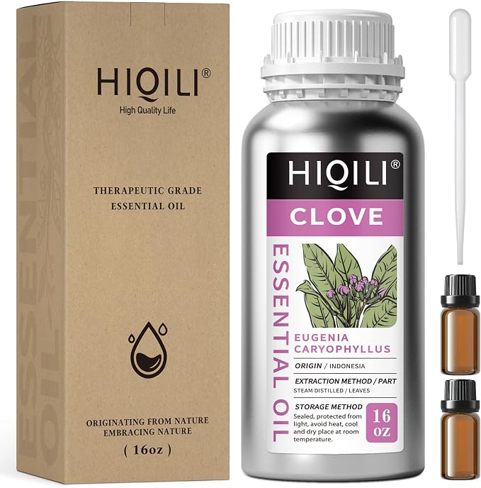 HIQILI 16 Fl Oz Clove Essential Oil for Hair, Diffuser, Aromatherapy - 500ML