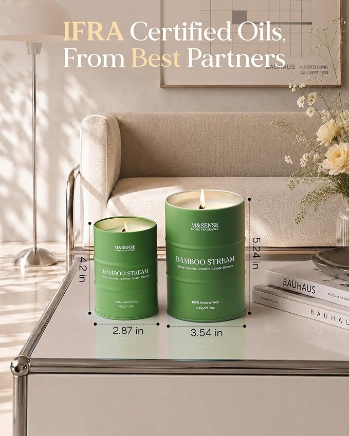 M&SENSE Bamboo Scented Candles Natural Non Toxic, Large Aromatherapy Candle for Stress Relief Meditation Relaxing, Housewarming Gifts for Women Men, 21.2oz 120 Hour Long Burning