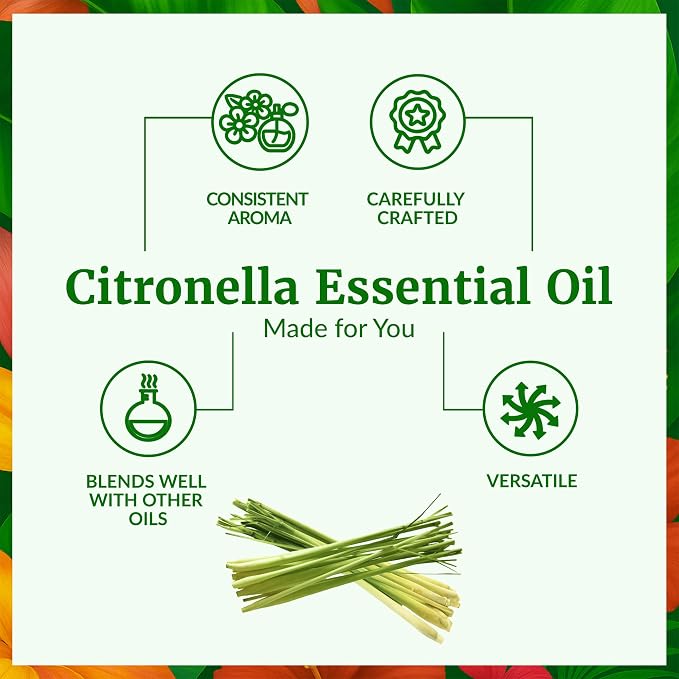 SVA Citronella Essential Oil 4 Fl Oz – for Aromatherapy, Diffuser, Skin & Hair Care – Ideal for Massage & DIY Blends - with Dropper