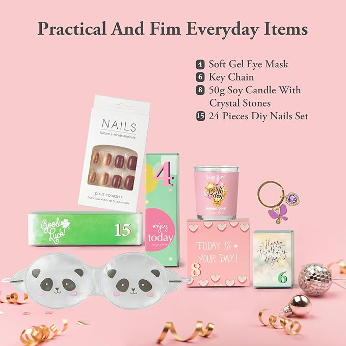 Birthday Gifts for Teens Birthday Gifts for Women Happy Birthday Surprise Box, 15pcs Spa Kit Gift, Gift Box for Teen Girls Unique Diy Nails Set, Luxury Birthdays Presents Spa Gift for Mom Daughter