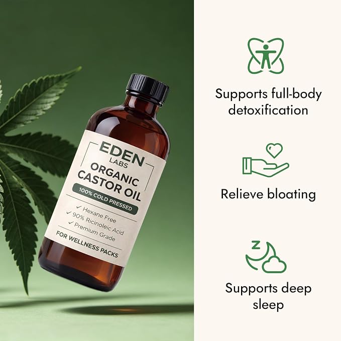 Eden Labs Castor Oil Pack, Organic Cold Pressed Castor Oil Detox Kit with Reusable Leak-Proof Wrap & Adjustable Straps, Supports Relaxation & Digestive Comfort, Easy to Use & Adjustable (1pcs)