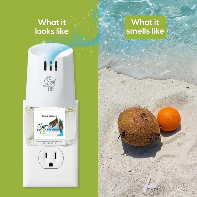 Scent Fill Island Essence Plug in Air Freshener, Scented Oil Refills, 2 Refills + Diffuser