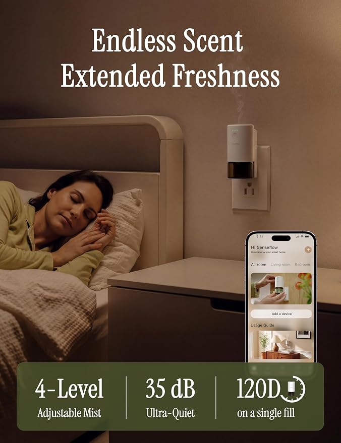 Essential Oil Diffuser for Home, Smart Waterless Aromatherapy Diffuser SF101S Pro, Plug in Room Scent with Timer & 120-Day Natural Aroma, Covers 1000 Sq Ft – Free 30ml Jasmine Berry Bloom