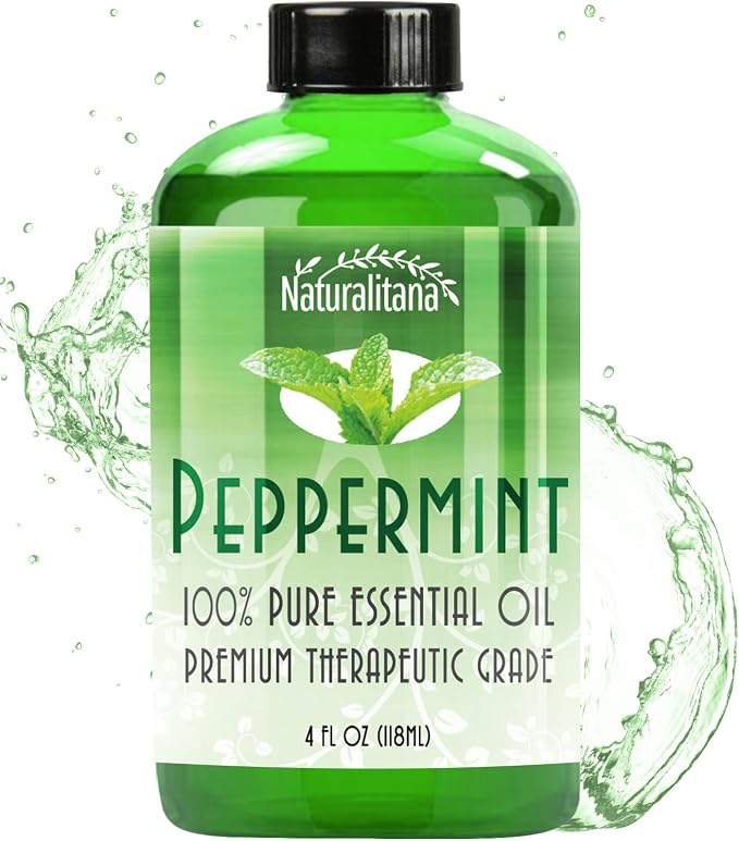 Naturalitana Peppermint Essential Oil Therapeutic Grade for Aromatherapy, Hair, Relaxation – Mint Scented 4 Fl Oz Bottle with Dropper