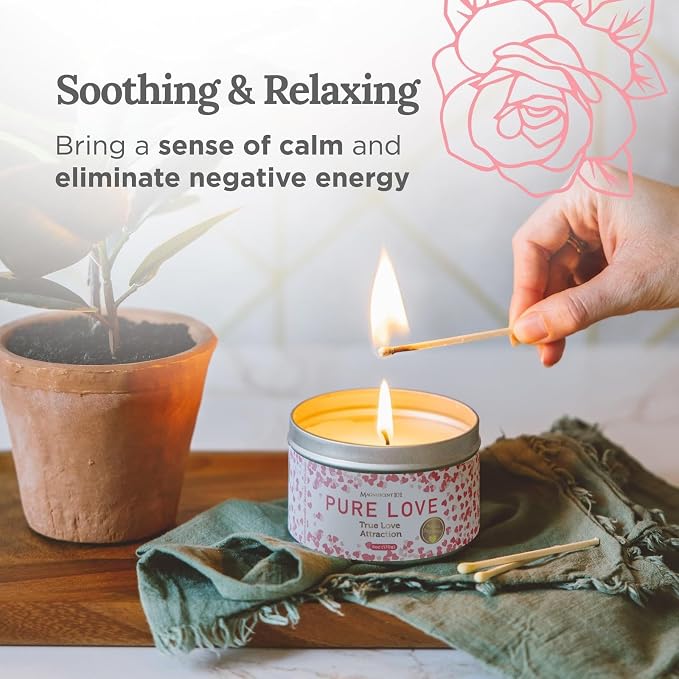 Magnificent 101 Long Lasting Pure Love Aromatherapy Tin Candle | 6 Oz - 35 Hour Burn | All Natural Soy Wax with Sage, Rose, Lavender for Energy Cleansing, Purification, Manifestation