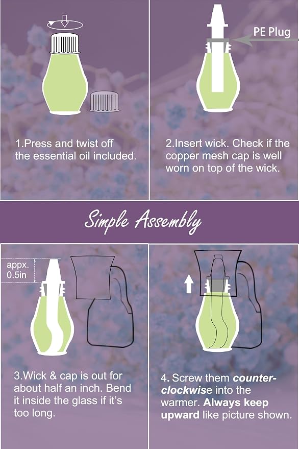 Plug Warmer + Deep Relax Essential Oil Blend Dry Lavender (0.7 floz), 20 Days’ Not Artificial Non-Toxic No-Added-Chemical Natural Plug in Air Freshener Starter Kit for Sleeping Reading Yoga