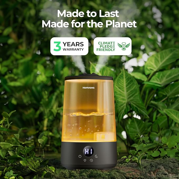Homvana 3.6L Top-Fill Cool Mist Humidifier for Bedroom, Large Room & Plants, Easy-to-Clean 2-in-1 Baby Humidifier & Diffuser for Congestion Relief, 23dB Ultra-Quiet, Lasts Up to 4 Nights (Black)