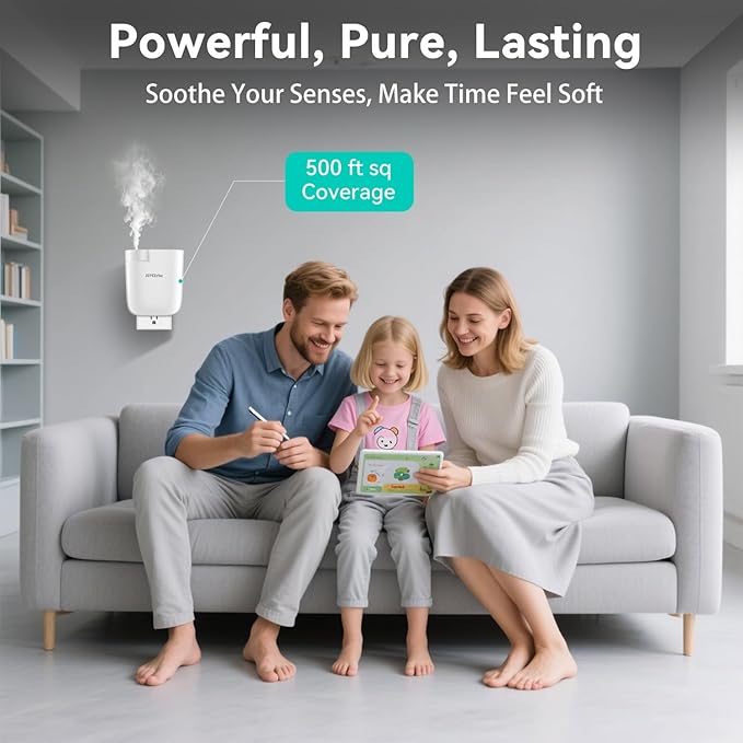 Waterless Diffuser, Plug in Diffuser for Essential Oils,Waterless Essential Oil Diffuser in Wall, Smart Bluetooth App Control, Up to 500 Sq.ft Coverage, White