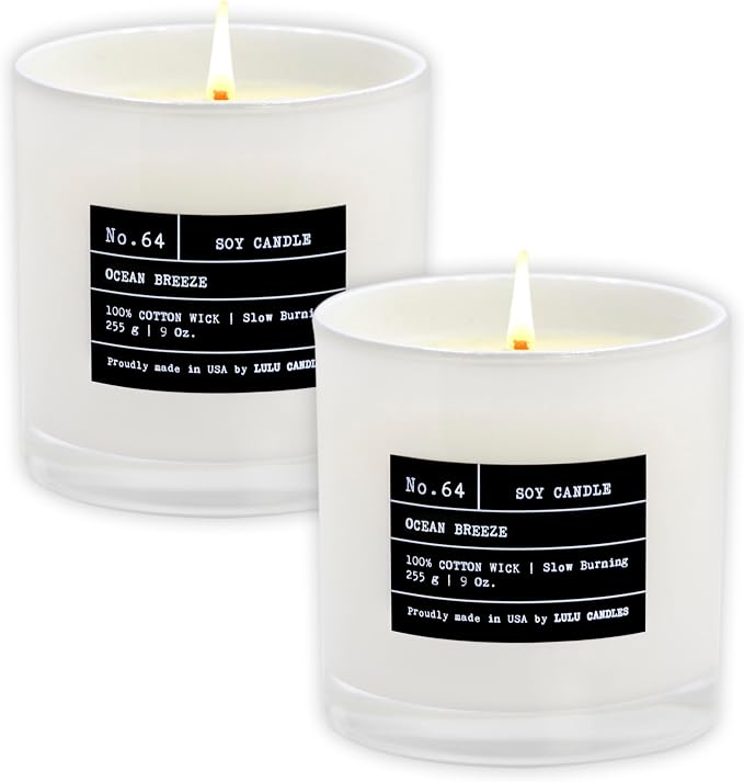 Lulu Candles | Ocean Breeze | Luxury Scented Soy Jar Candle | Hand Poured in The USA | Highly Scented & Long Lasting (9 Oz. 2 Pack)